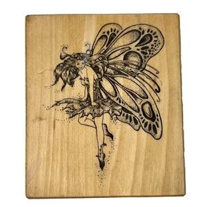 Vintage 1985 PSX Wood Mounted Rubber Stamp - Whimsical Fairy w/ Butterfly Wings